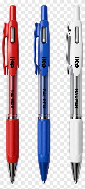 Set Of Three Ballpoint Pens In Red, Blue, And White PNG