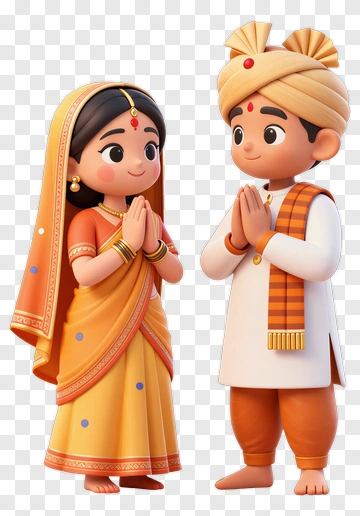 Cartoon Indian Couple In Traditional Attire PNG