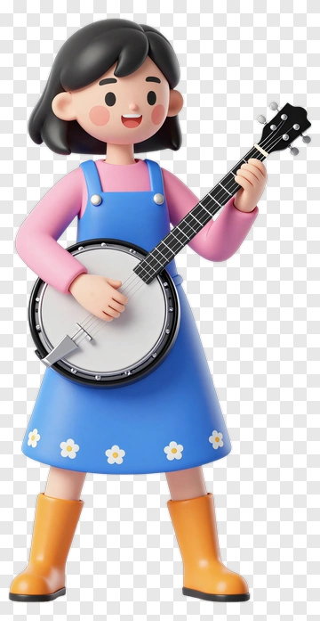 Cartoon Girl Playing A Banjo PNG