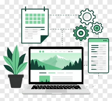 Laptop With Website Design And Green Elements PNG