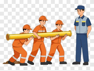 Construction Workers Carrying A Pipe PNG