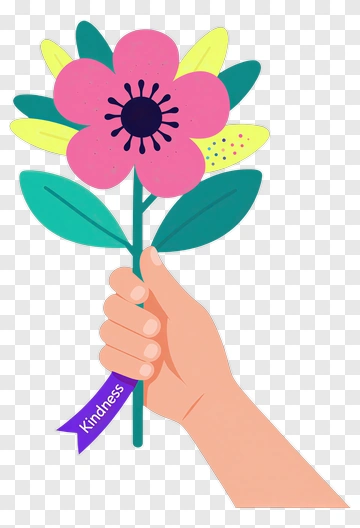 Hand Holding A Flower With Kindness Ribbon PNG