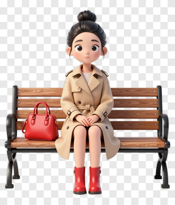 3D Woman Sitting On A Bench PNG