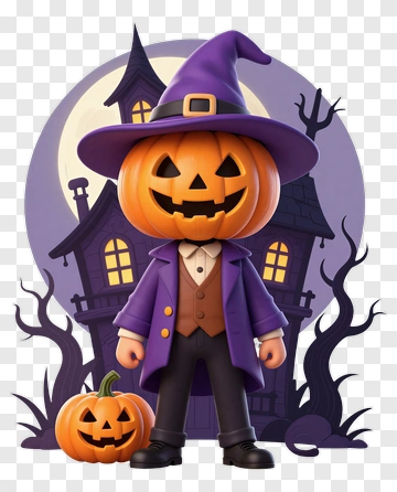 Cartoon Pumpkin Character In Halloween Costume PNG