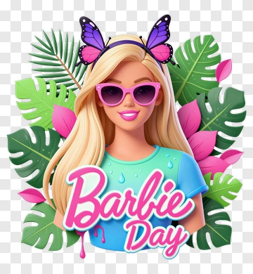 Barbie Day Celebration With Tropical Leaves PNG