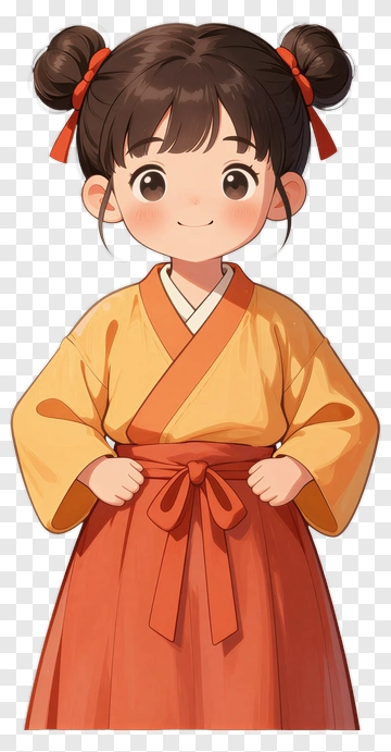 Cartoon Girl In Traditional Dress PNG
