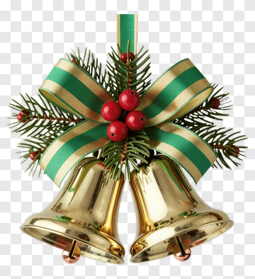 Christmas Bells With Green Ribbon And Pine PNG