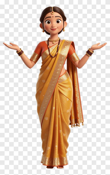 Cartoon Woman In A Traditional Saree PNG