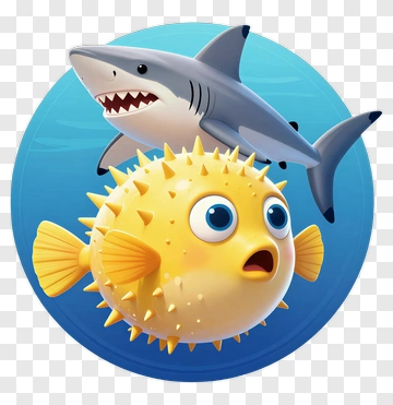Cartoon Pufferfish And Shark PNG
