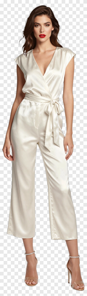Woman In Elegant Satin Jumpsuit PNG