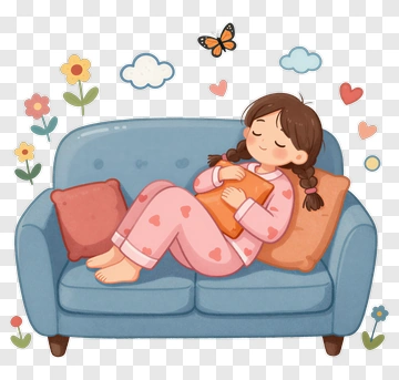 Girl Relaxing On Couch With A Book PNG
