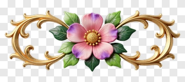 Floral Decoration With Pink Flower And Leaves PNG