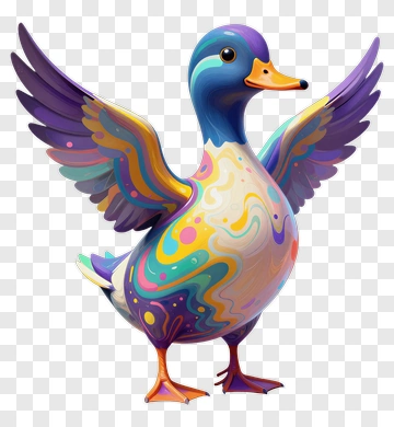 Colorful Cartoon Duck With Outstretched Wings PNG
