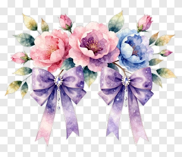 Watercolor Floral Arrangement With Ribbons PNG