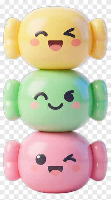 Colorful Cartoon Candy Characters Stacked Together PNG