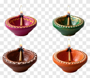 Colorful Diya Lamps With Flames PNG
