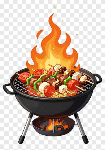 Grill With Skewers And Flames PNG