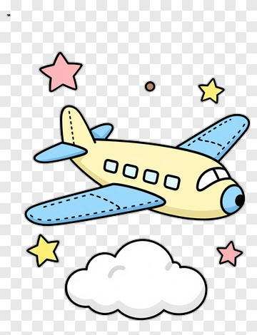 Cartoon Airplane Flying Among Clouds And Stars PNG
