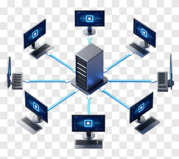 Networked Computer System With Server And Workstations PNG