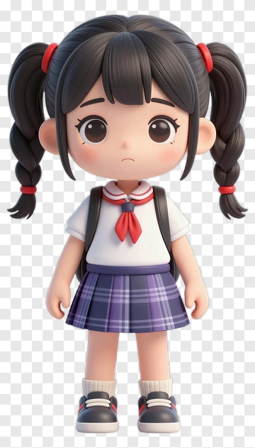 3D Schoolgirl With Pigtails And Backpack PNG