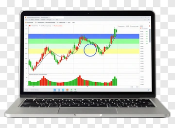 Laptop Displaying Stock Market Chart PNG