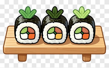 Cartoon Sushi Rolls On A Wooden Platter PNG