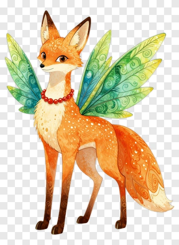 Fantasy Fox With Colorful Wings PNG