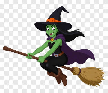 Cartoon Witch Flying On A Broomstick PNG