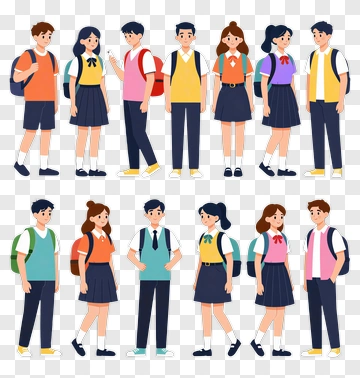 Cartoon School Students Group PNG