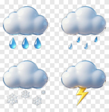 Weather Icons Featuring Clouds With Rain, Snow, And Lightning PNG