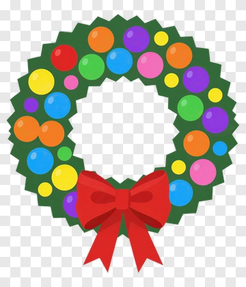 Colorful Christmas Wreath With Red Bow PNG