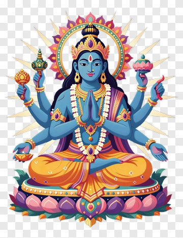 Colorful Hindu Goddess With Multiple Arms PNG
