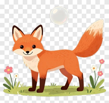 Cartoon Fox Standing In A Flower Field PNG
