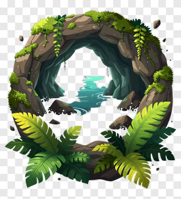 Tropical Cave With Lush Greenery PNG