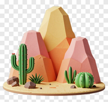 3D Cactus And Desert Landscape PNG