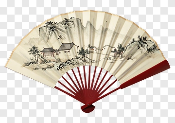 Decorative Chinese Fan With Landscape Design PNG