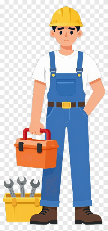 Cartoon Mechanic Holding A Toolbox PNG