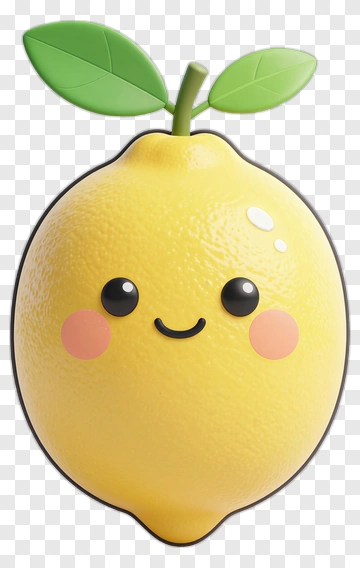 Cute Lemon Character With Leaves PNG