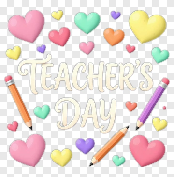 Teacher's Day Celebration With Colorful Hearts And Pencils PNG