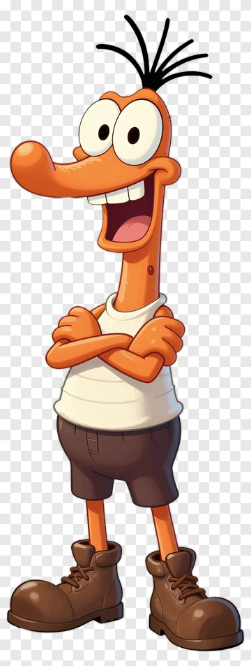 Cartoon Character With Orange Skin And Brown Boots PNG