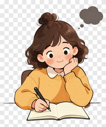 Cartoon Girl Thinking While Writing In A Notebook PNG