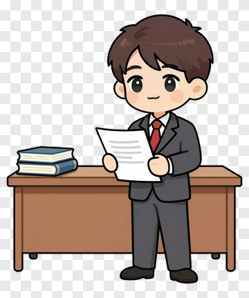 Cartoon Teacher Holding A Paper In Front Of A Desk PNG