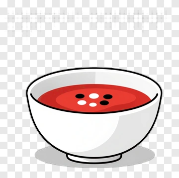 Bowl Of Red Soup With Black And White Dots PNG