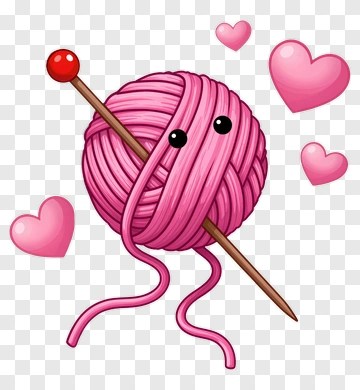 Cartoon Yarn Ball With A Needle And Hearts PNG
