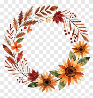 Autumn Floral Wreath With Sunflowers And Leaves PNG