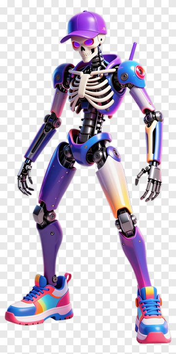 Colorful Robot Skeleton Wearing Sneakers PNG