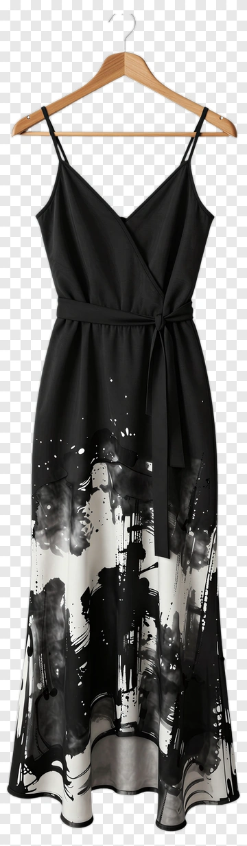 Black And White Dress With Artistic Design PNG