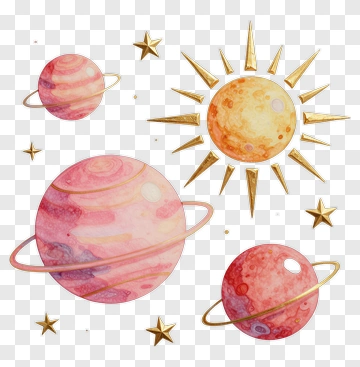 Colorful Planets And Sun In Space PNG