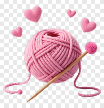 Pink Yarn Ball With Knitting Needle And Hearts PNG