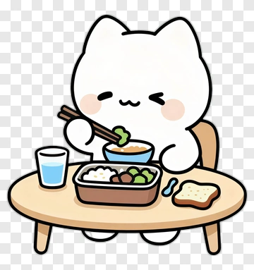 Cute Cat Eating At A Table PNG